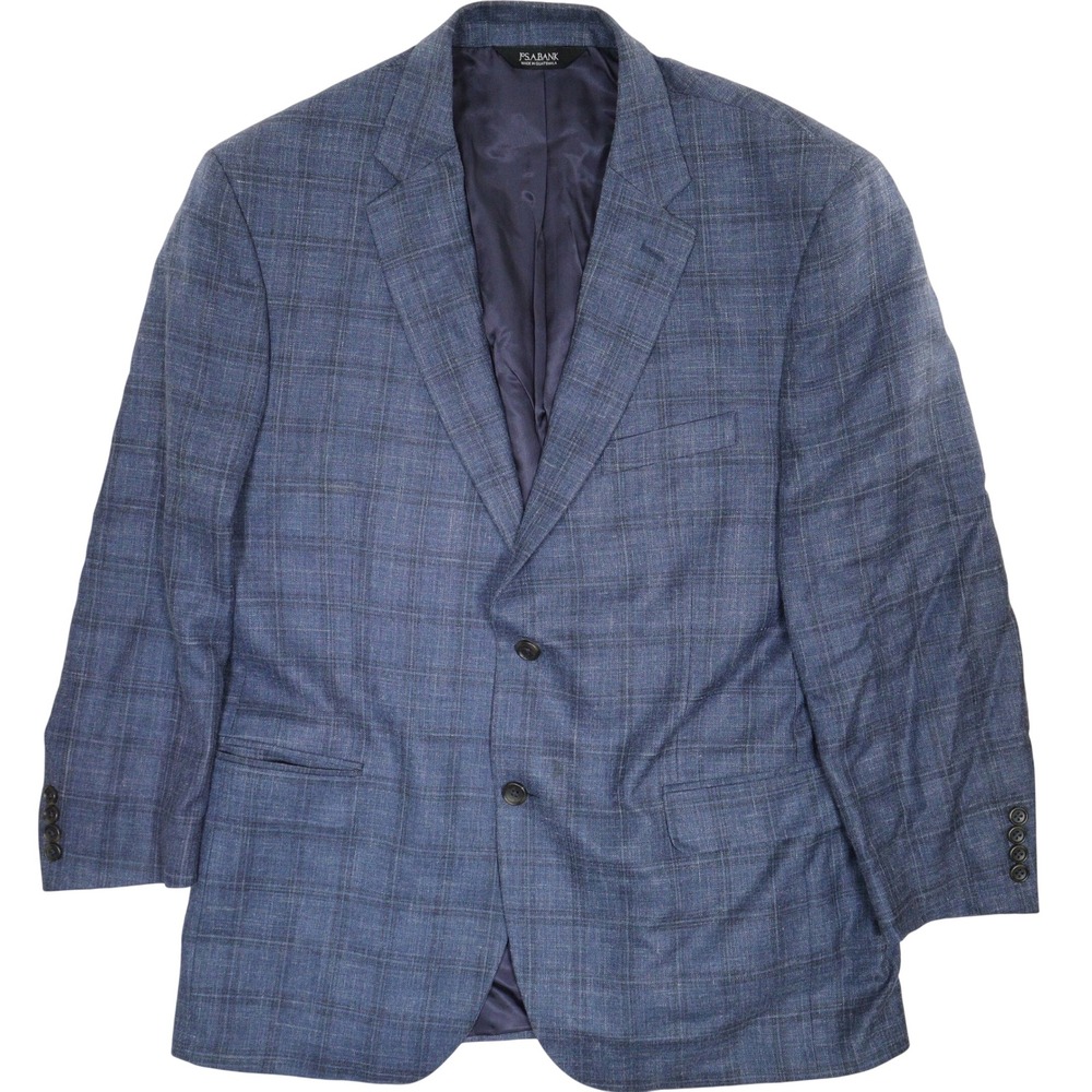 Jos A Bank Sport Coat Blazer Plaid Wool Silk Linen Luxury Blue Men 44R